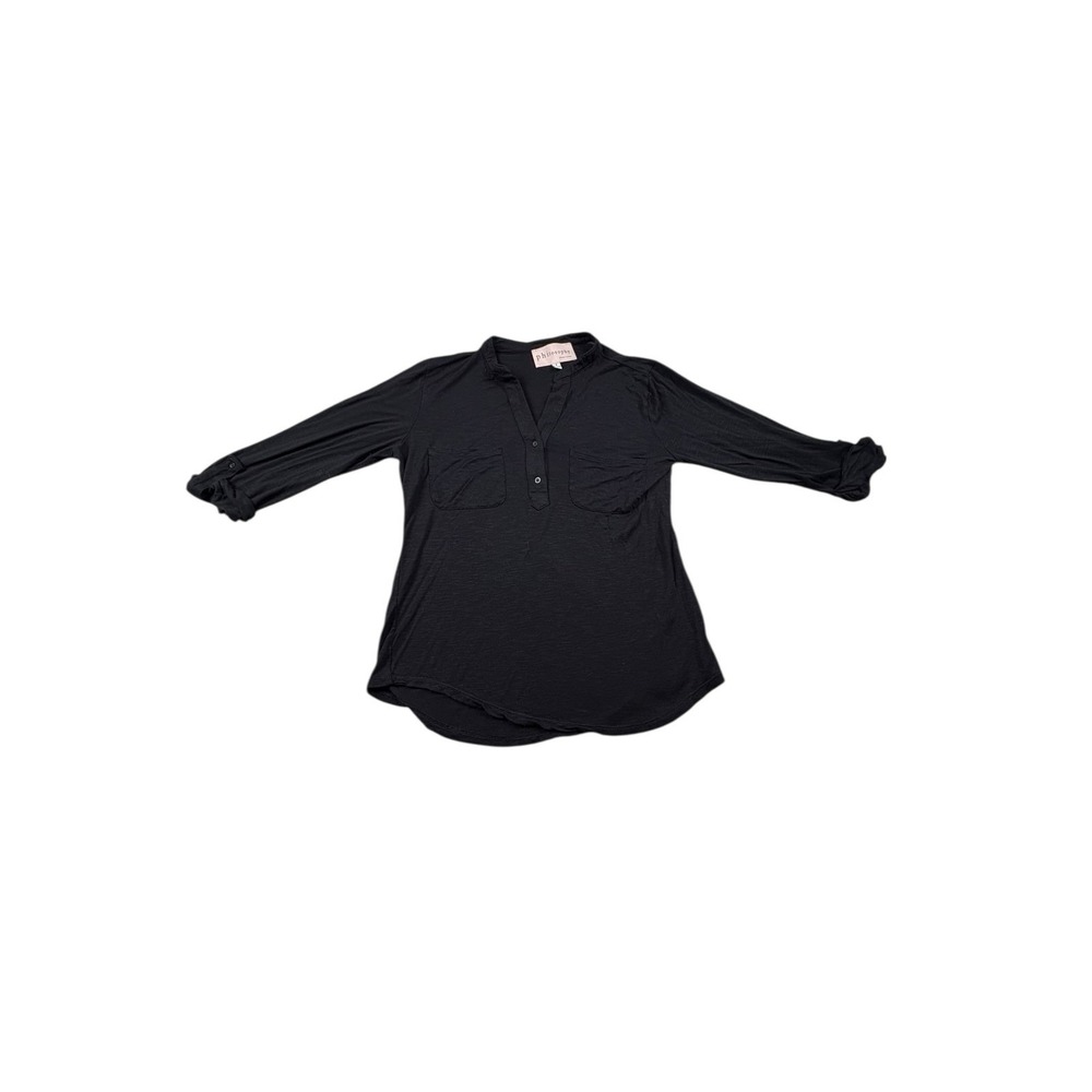 Philosophy Black Henley Tunic Top Women's‎ Small 3/4 Sleeve Pocket Blouse